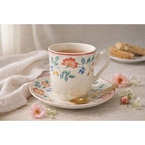 Churchill Staffordshire England Briar Rose Coffee Cup and Saucer Set VINTAGE